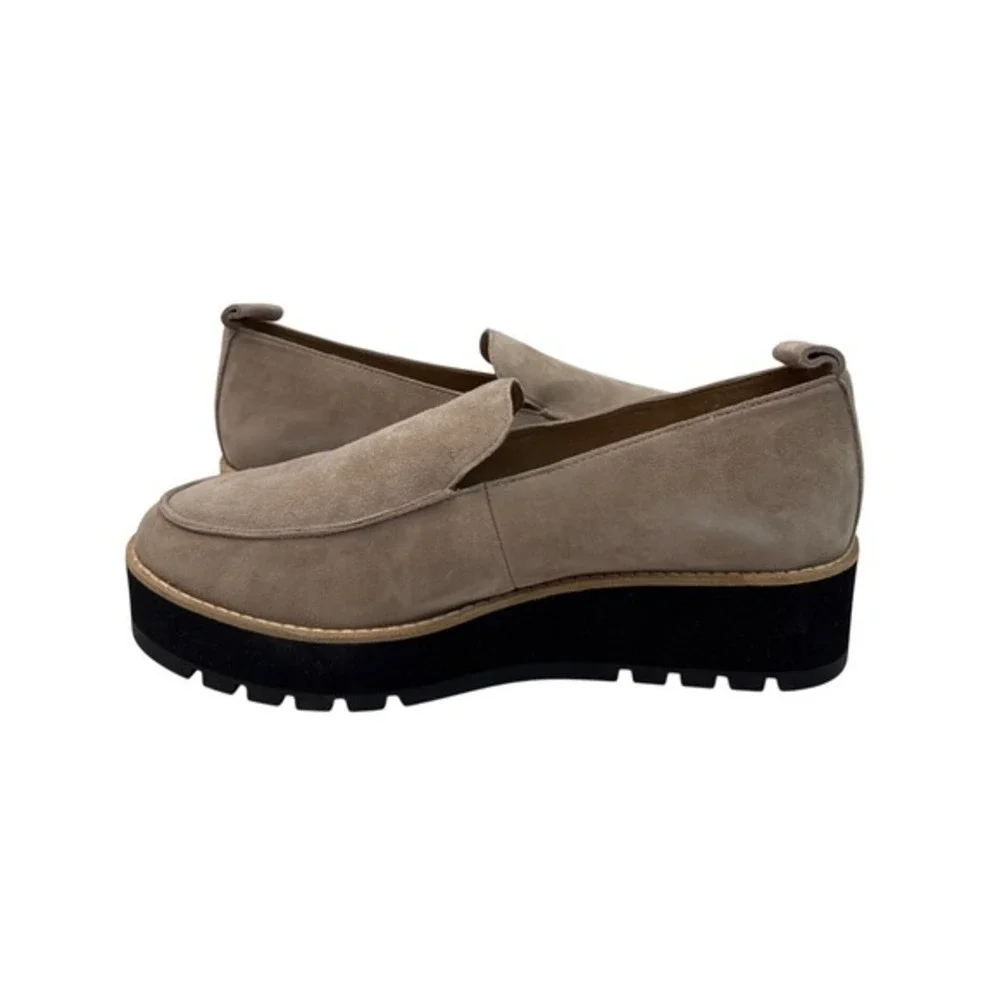 Eileen Fisher Ells Platform Loafers Womens 8 Taupe‎ Suede Chunky Slip On